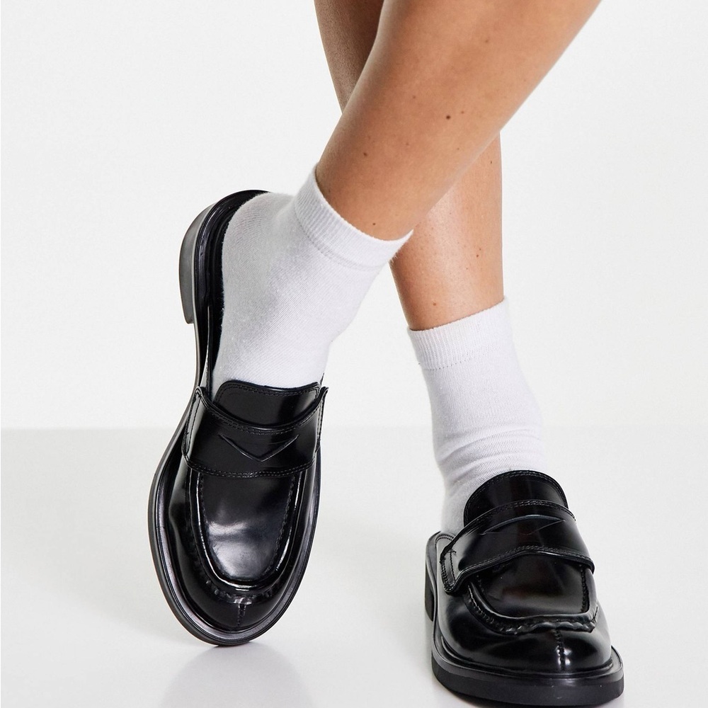 ASOS ASRA Foxlow leather backless loafers in black Size 10
